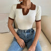 Olivia | T-shirt Polo Femme Ajusté à Ribets Manches Courtes Bord Contrastant