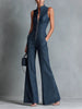 Camila | Salopette en denim femme col haut avec fermeture éclair et jambes évasées