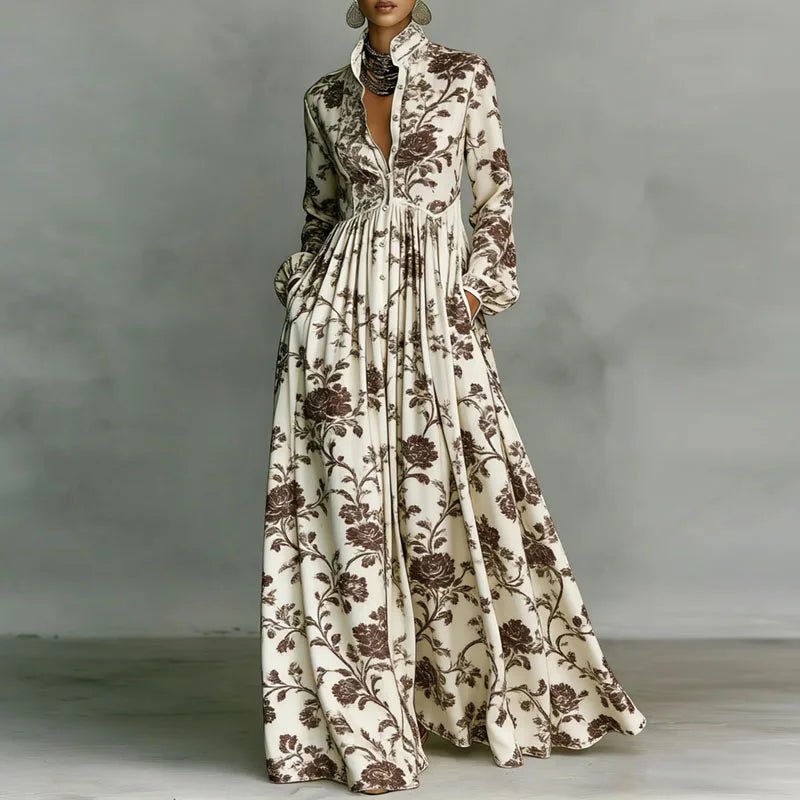 Sophia | Women's High-Waist Geometric Print Long-Sleeve Shirt Dress