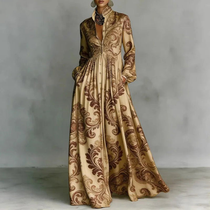 Sophia | Women's High-Waist Geometric Print Long-Sleeve Shirt Dress