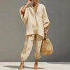 Evelyn | Ensemble en Lin Femme Top à Manches Chauve-Souris Pantalons Tapered