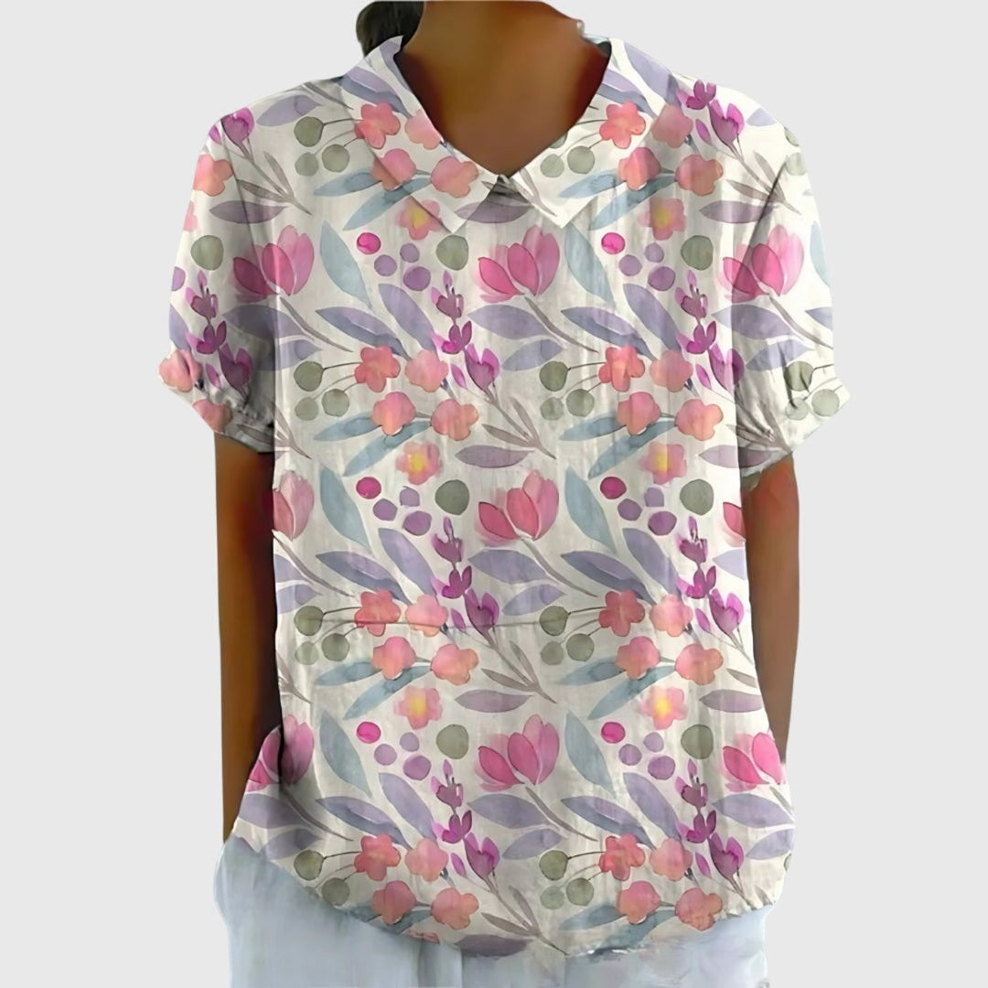Grace | Women's Linen Short Sleeve Collared Blouse Relaxed Fit
