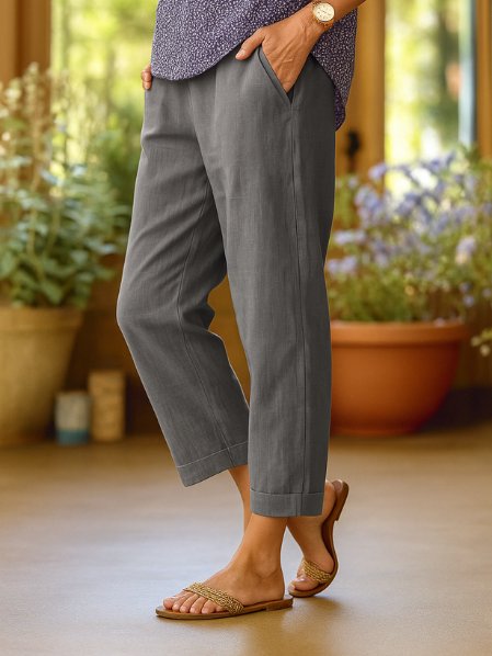 Isabella | Women's Linen Tapered Cropped Cuffed Pants