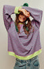 Victoria | Sweatshirt Femme Oversize Épaule Baisse Rayures Bord Contrastant