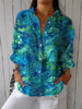 Penelope | Blouse Femme Imprimé Paon Bouton Col V Manches Longues