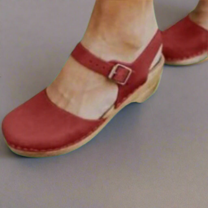 Grace | Women's Platform Clogs Wooden Heel Closed Toe Ankle Strap