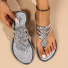Harper | Sandales Plates T-Strap en Strass pour Femme Slip-On