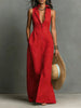 Penelope | Robe Maxi Sans Manches Col En Lin Bouton Devant