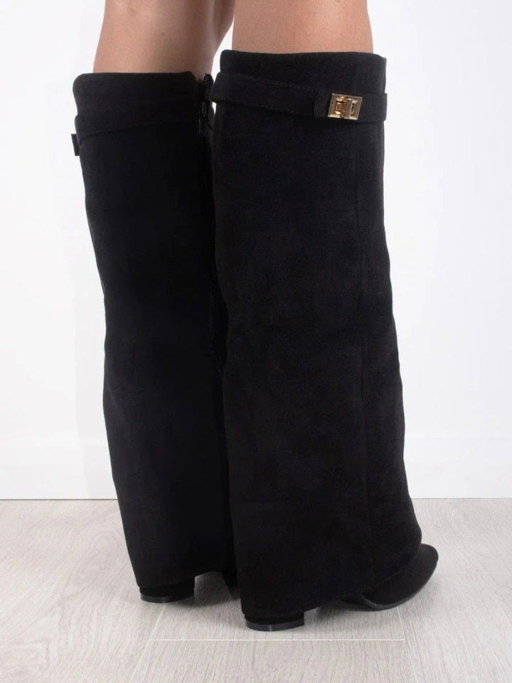 Amelia | Women's Suede Knee High Boots with Gold Hardware