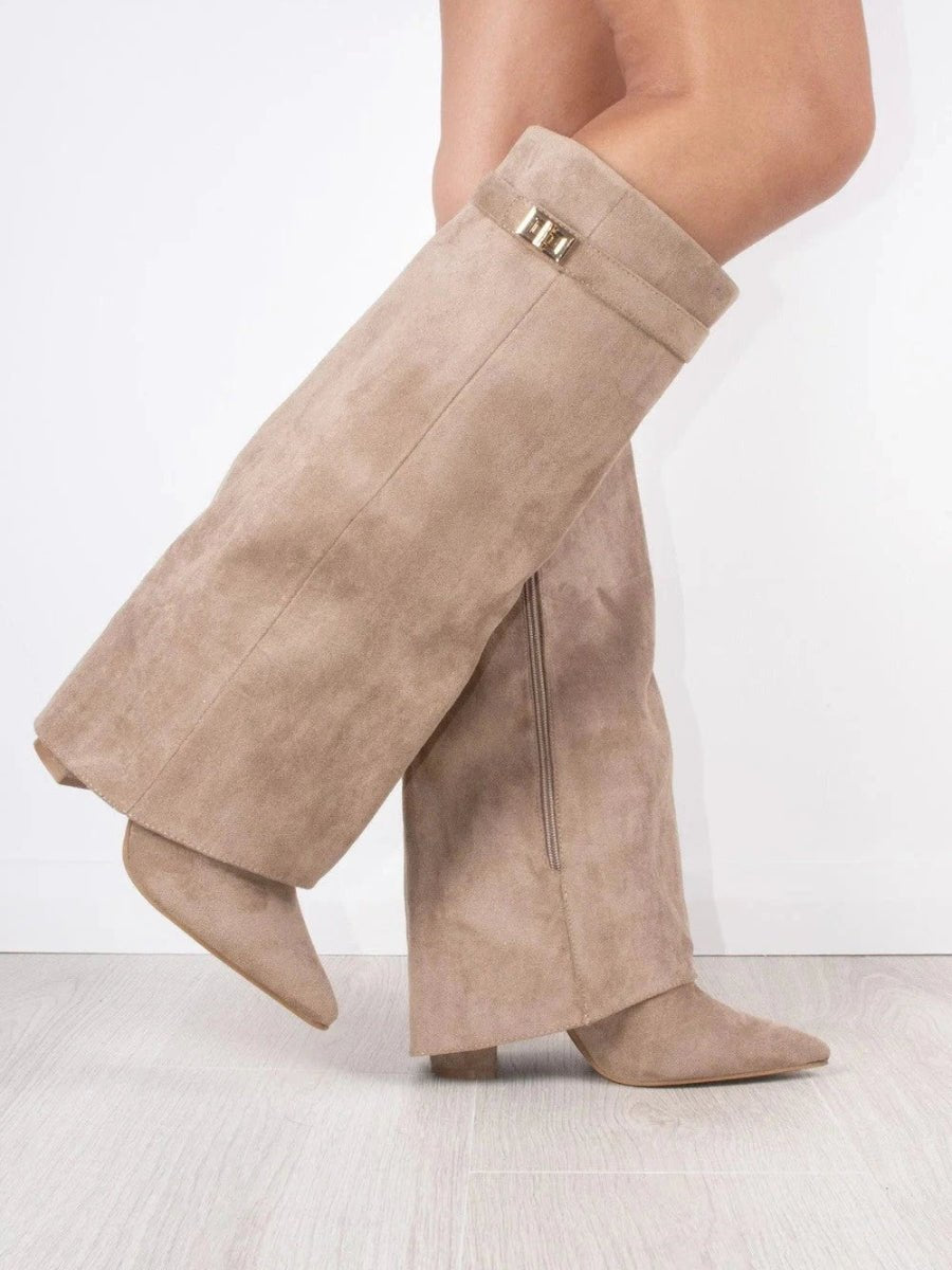 Amelia | Women's Suede Knee High Boots with Gold Hardware