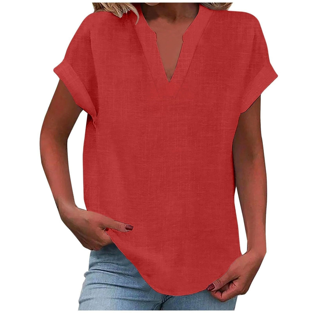Mia | Women's V-Neck Blouse Relaxed Fit Short Sleeve