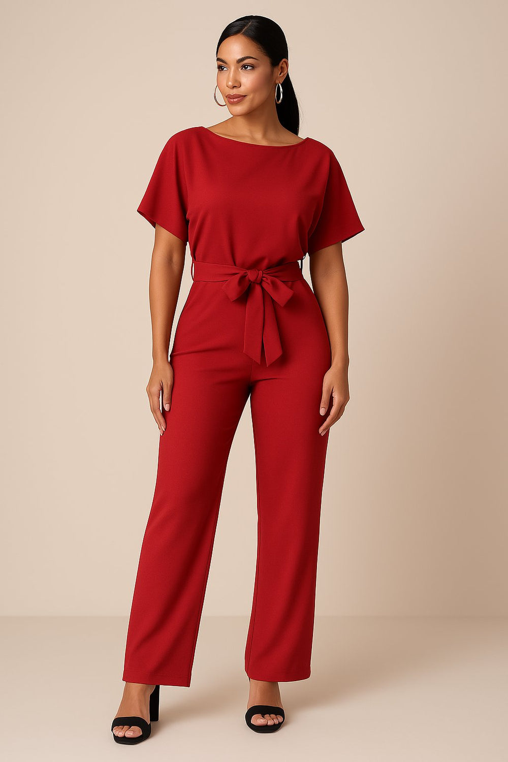 Isabella | Women's Wide Leg Jumpsuit Short Sleeve Belted
