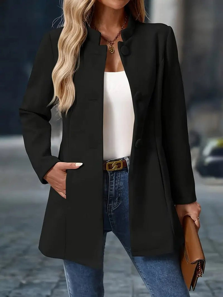 Layla | Women's Wool Blend Coat Stand Collar Button Front Mid-Length