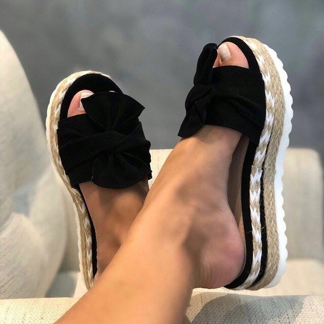 Aria | Women's Woven Wedge Sandals Bow Detail Platform