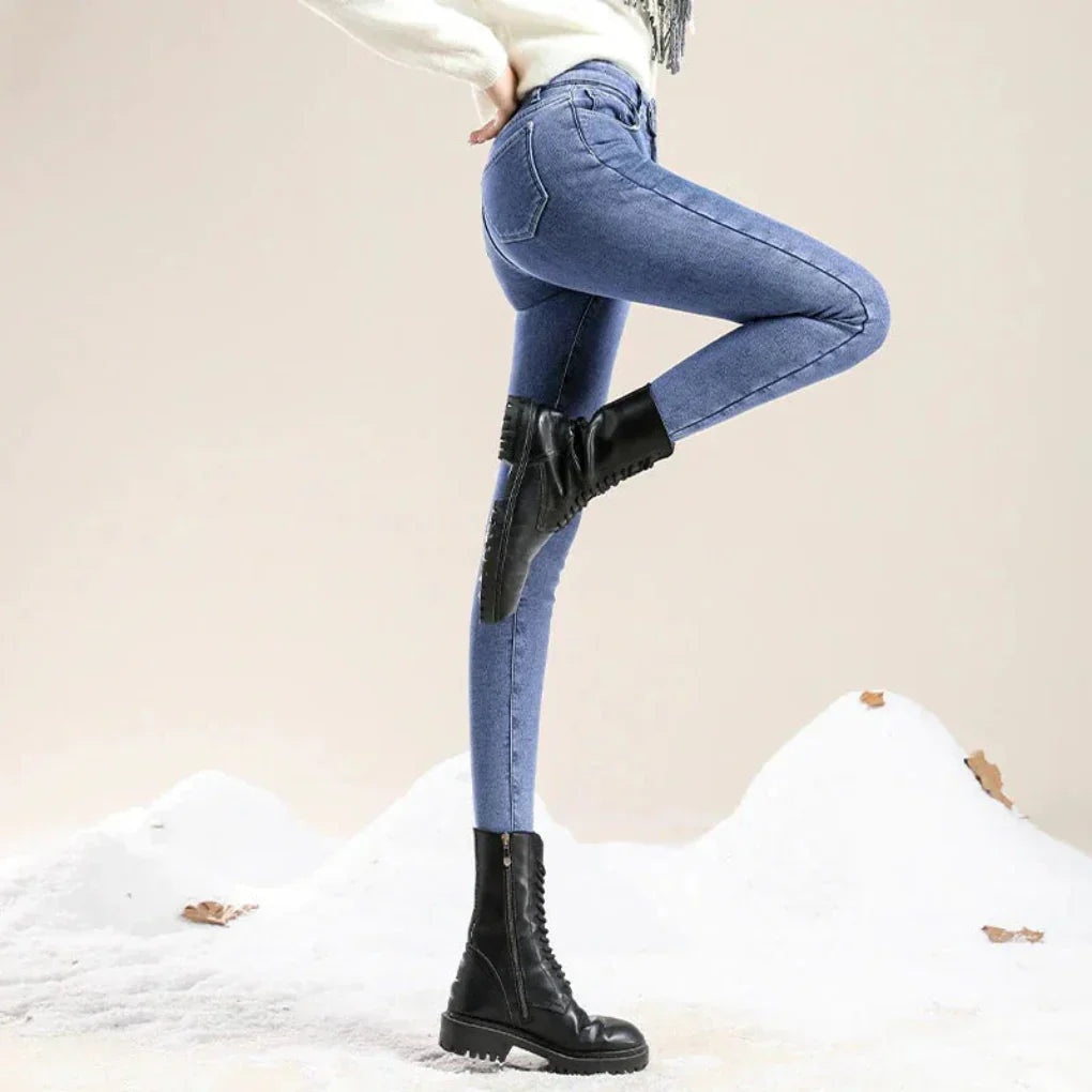 Jeans d'hiver femme taille haute doublés pour jours froids