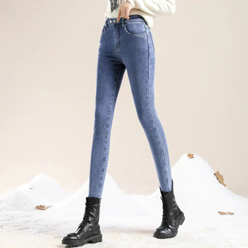 Jeans d'hiver femme taille haute doublés pour jours froids