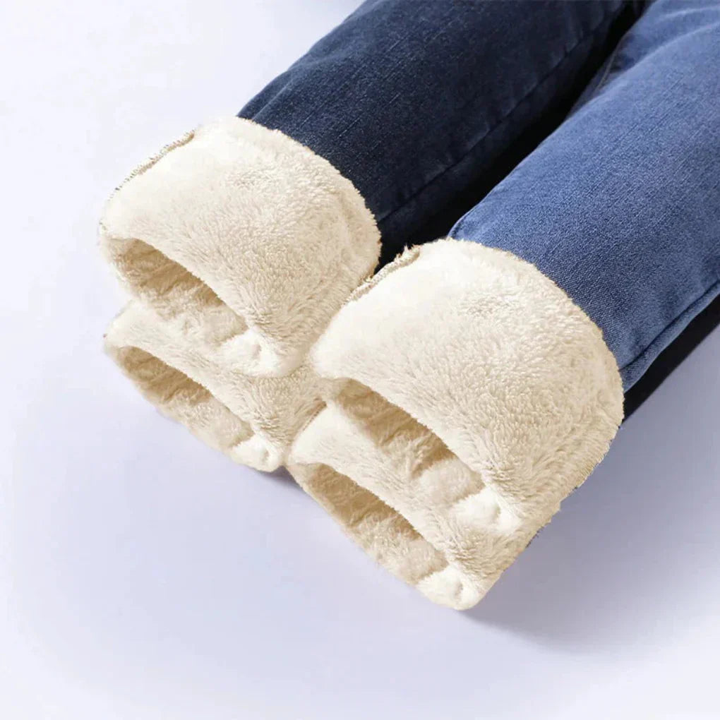 Jeans d'hiver femme taille haute doublés pour jours froids